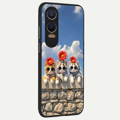  Floral Kitty Squad back cover For Oneplus Nord CE4 Lite slim fit glass case with vibrant aesthetic design