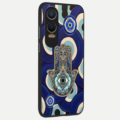  Hamsa Divine Guard back cover For Oneplus Nord CE4 Lite slim fit glass case with vibrant aesthetic design