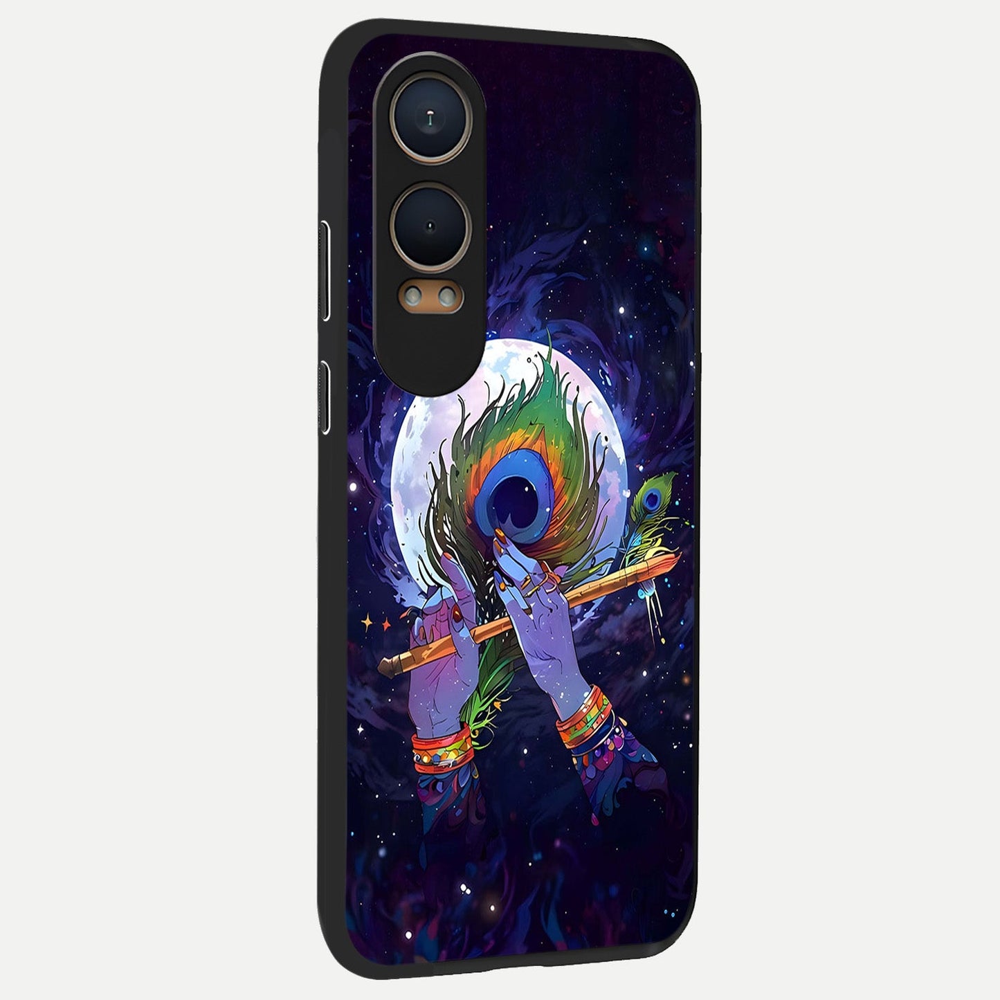  Krishna Hands Art back cover For Oneplus Nord CE4 Lite slim fit glass case with vibrant aesthetic design
