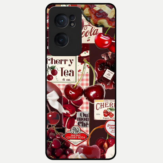 Aesthetic Cherry Tea Glass Case For Oneplus Nord CE2 back cover – full design glossy printed glass finish