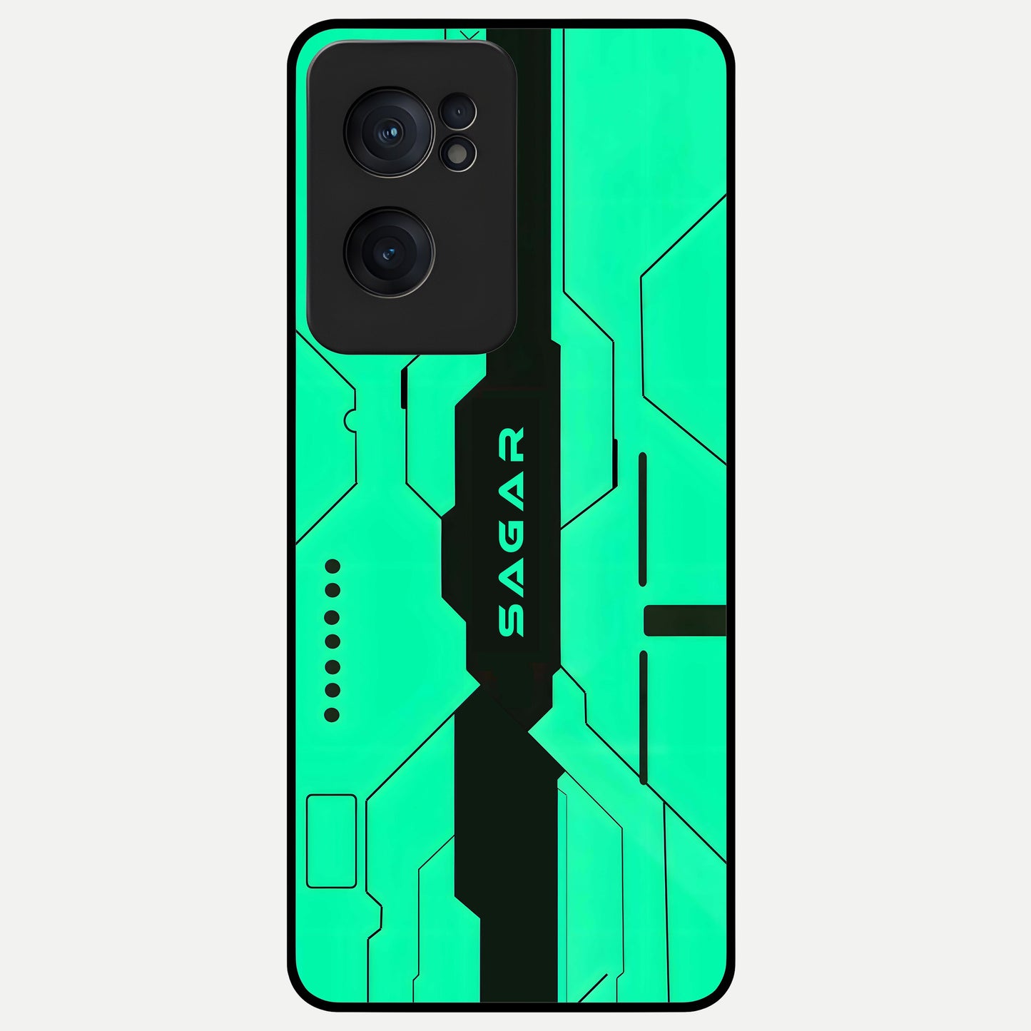  Aqua Tech CYBERPUNK Custom Name Glass Case For Oneplus Nord CE2 back cover – full design glossy printed glass finish