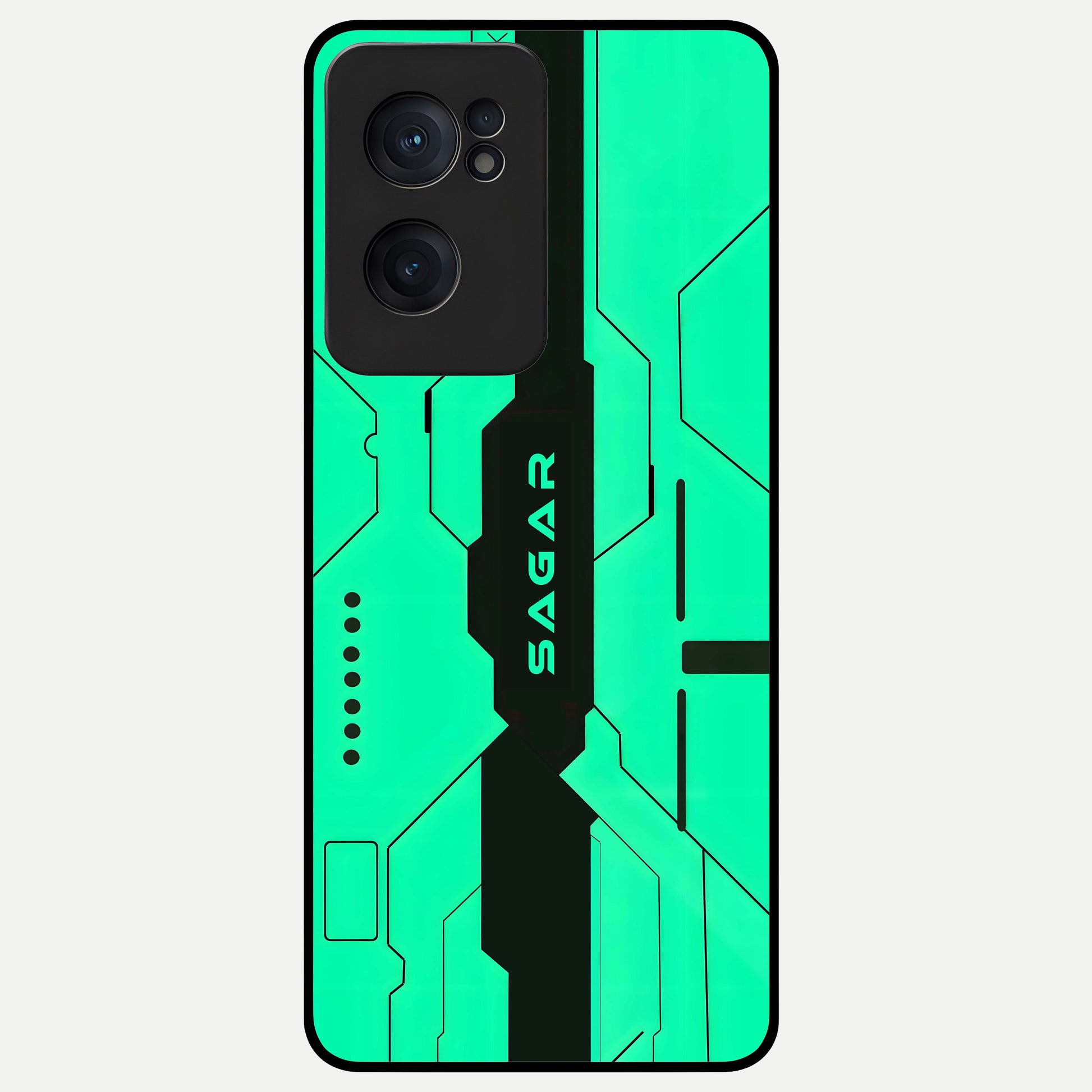  Aqua Tech CYBERPUNK Custom Name Glass Case For Oneplus Nord CE2 back cover – full design glossy printed glass finish