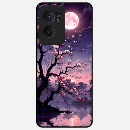  Blossom Pink Moon Glass Case For Oneplus Nord CE2 back cover – full design glossy printed glass finish