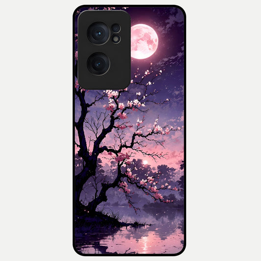  Blossom Pink Moon Glass Case For Oneplus Nord CE2 back cover – full design glossy printed glass finish