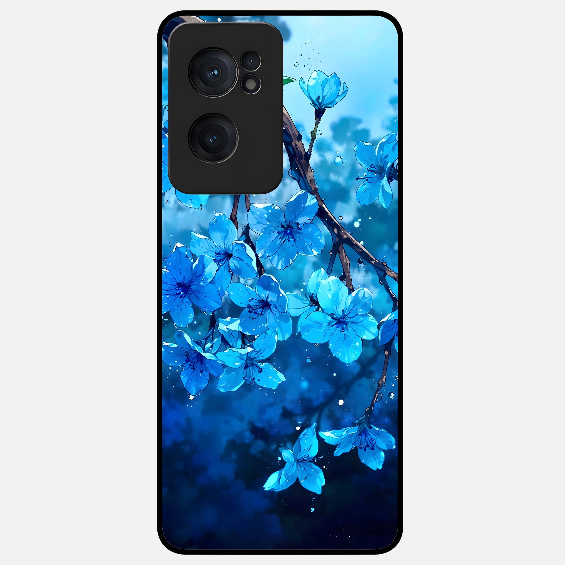  Blue Blossoms Branch Glass Case For Oneplus Nord CE2 back cover – full design glossy printed glass finish