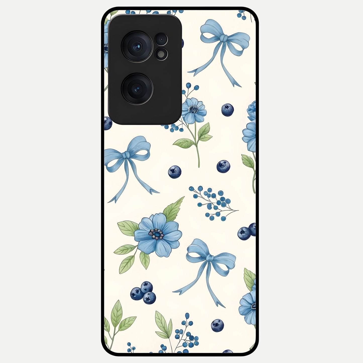  Blue Flower And Bow Glass Case For Oneplus Nord CE2 back cover – full design glossy printed glass finish