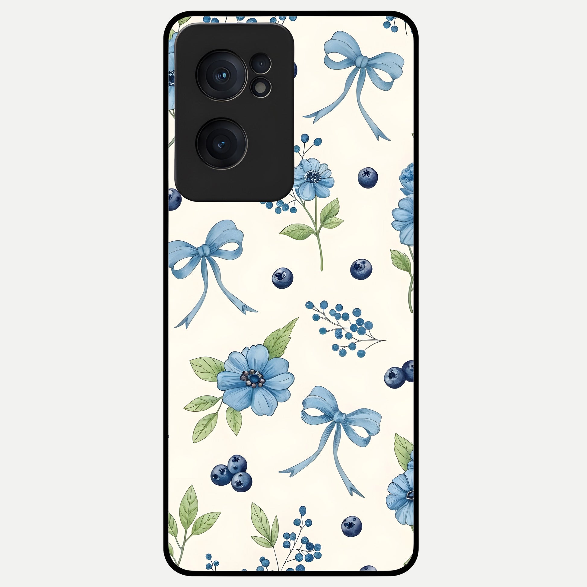  Blue Flower And Bow Glass Case For Oneplus Nord CE2 back cover – full design glossy printed glass finish