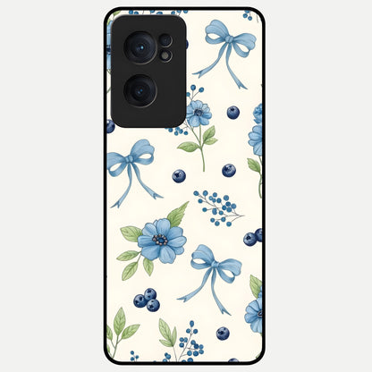  Blue Flower And Bow Glass Case For Oneplus Nord CE2 back cover – full design glossy printed glass finish
