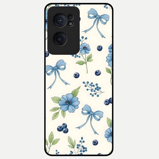  Blue Flower And Bow Glass Case For Oneplus Nord CE2 back cover – full design glossy printed glass finish