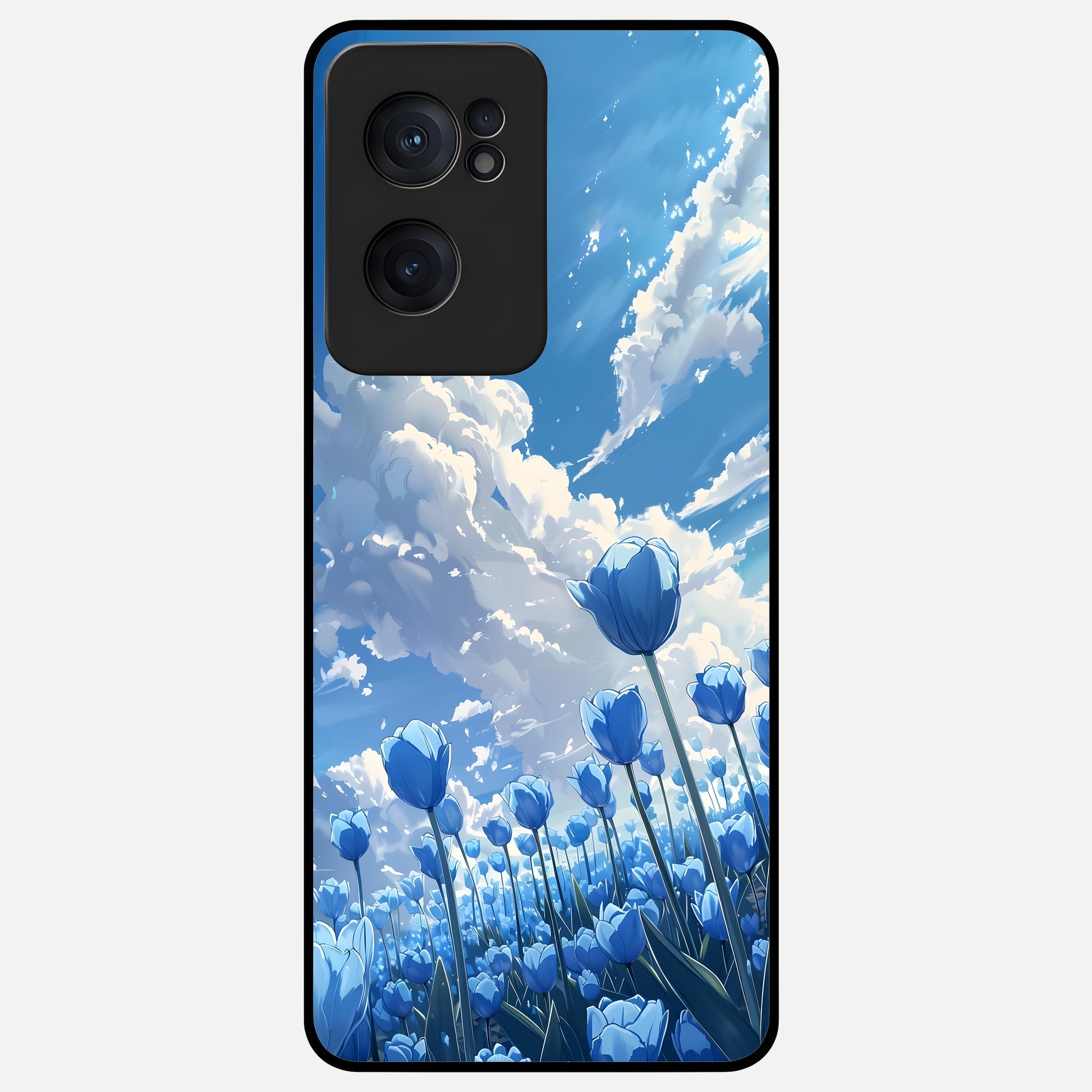  Blue Tulip Clouds Glass Case For Oneplus Nord CE2 back cover – full design glossy printed glass finish