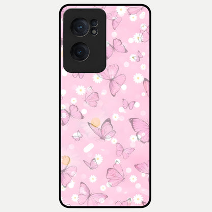  Blush Butterfly Garden Glass Case For Oneplus Nord CE2 back cover – full design glossy printed glass finish