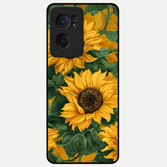  Bright Sunflower Bloom Glass Case For Oneplus Nord CE2 back cover – full design glossy printed glass finish