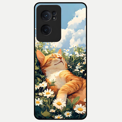  Cat And Flowers View Glass Case For Oneplus Nord CE2 back cover – full design glossy printed glass finish