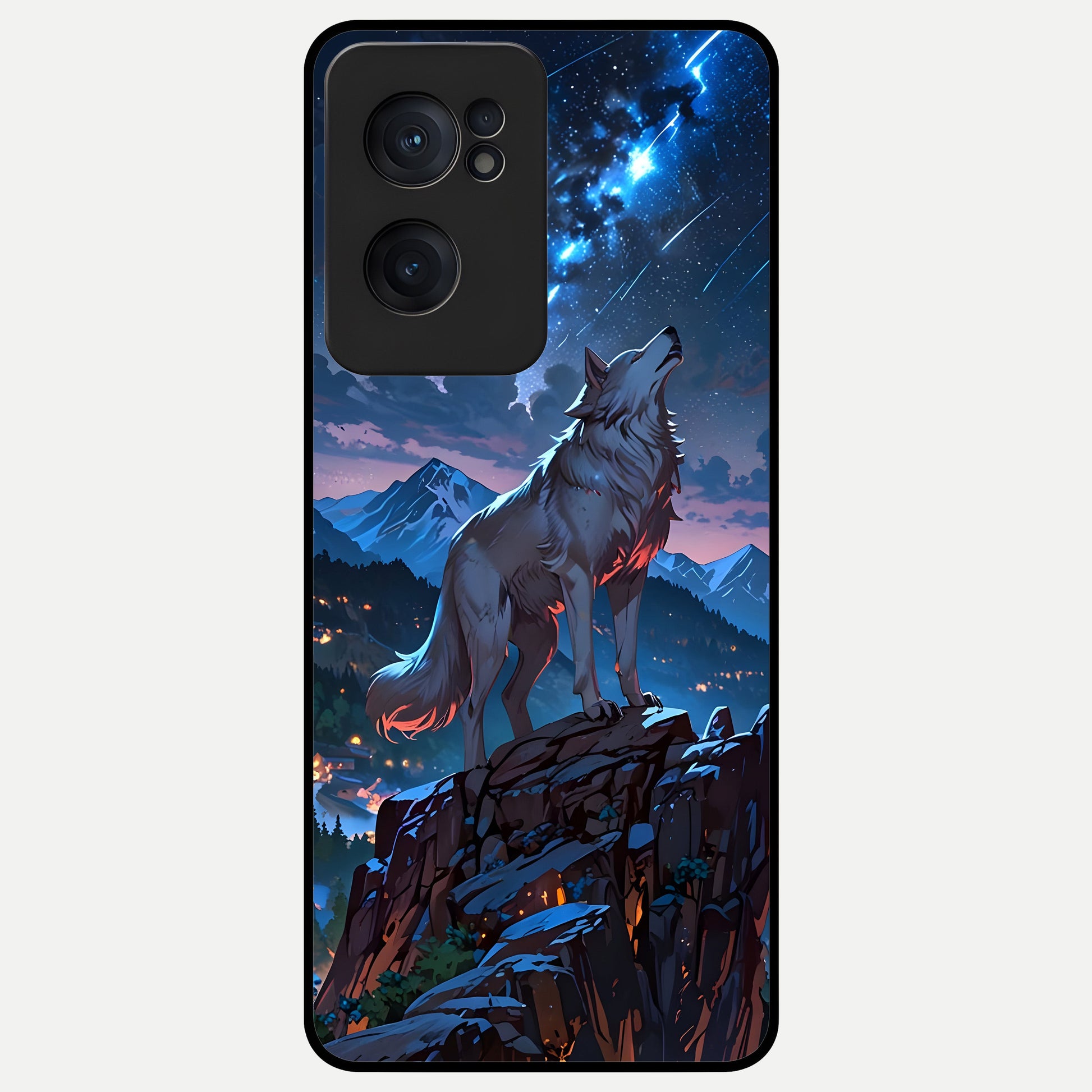  Celestial Wolf Howl Glass Case For Oneplus Nord CE2 back cover – full design glossy printed glass finish