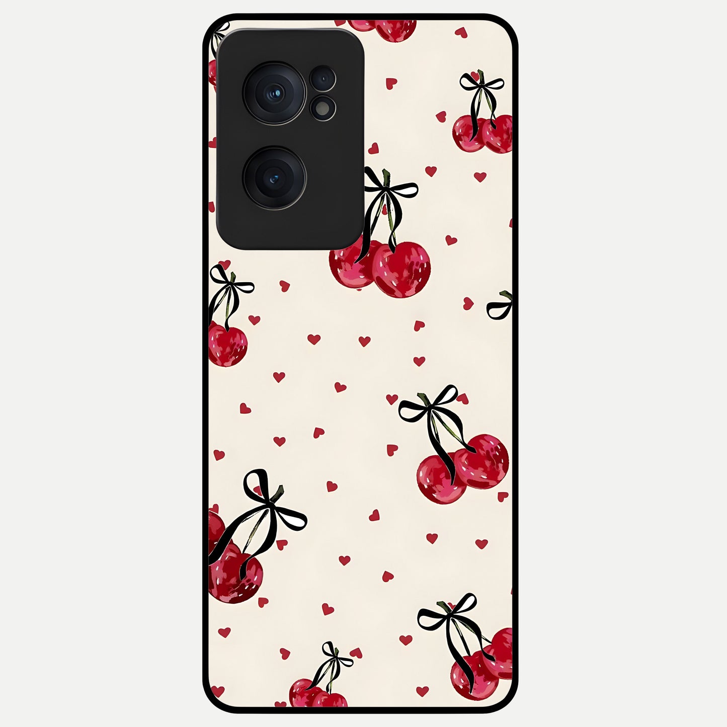  Cherry Heart Bow Glass Case For Oneplus Nord CE2 back cover – full design glossy printed glass finish