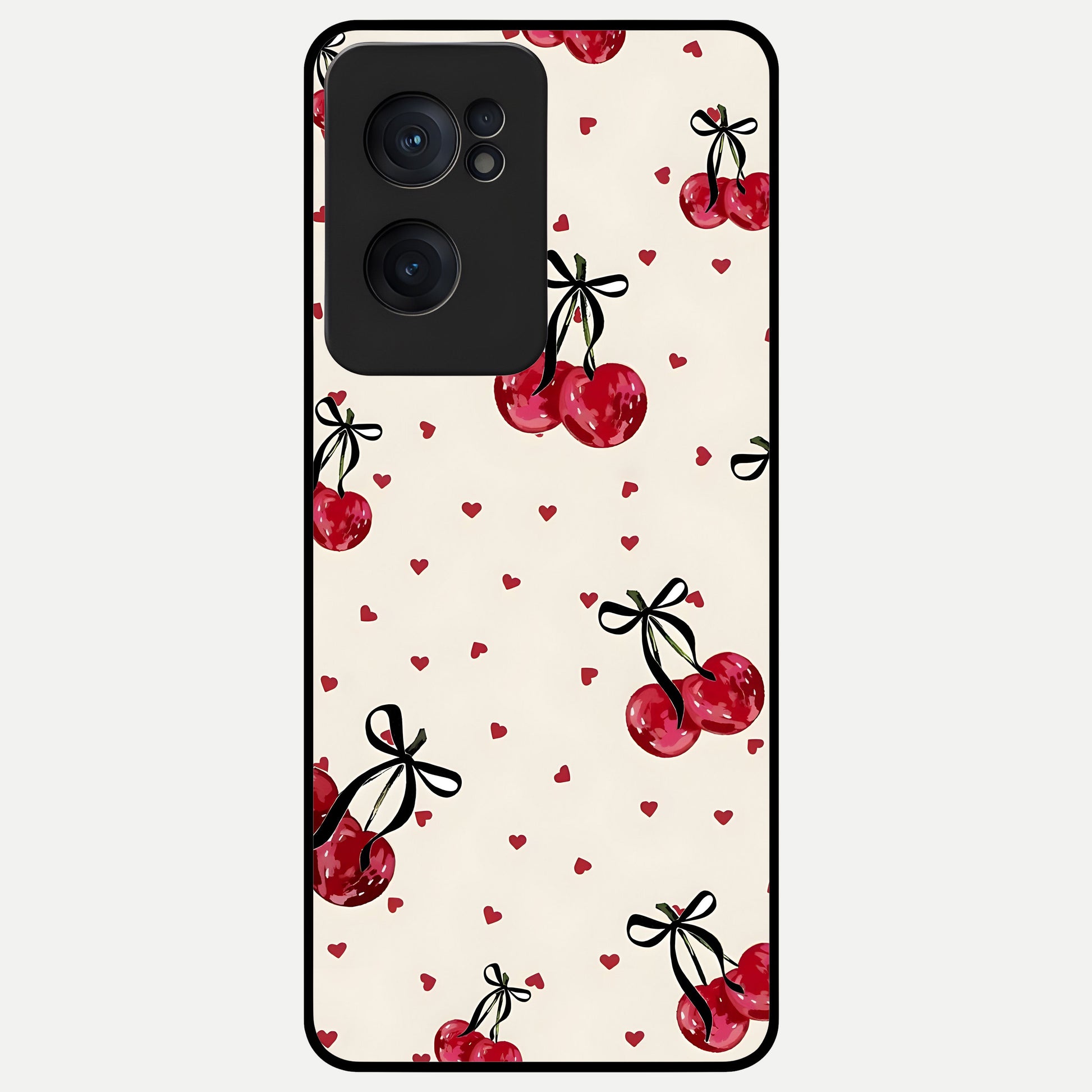  Cherry Heart Bow Glass Case For Oneplus Nord CE2 back cover – full design glossy printed glass finish