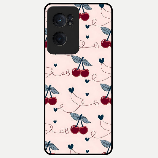  Cherry Heart Line Glass Case For Oneplus Nord CE2 back cover – full design glossy printed glass finish