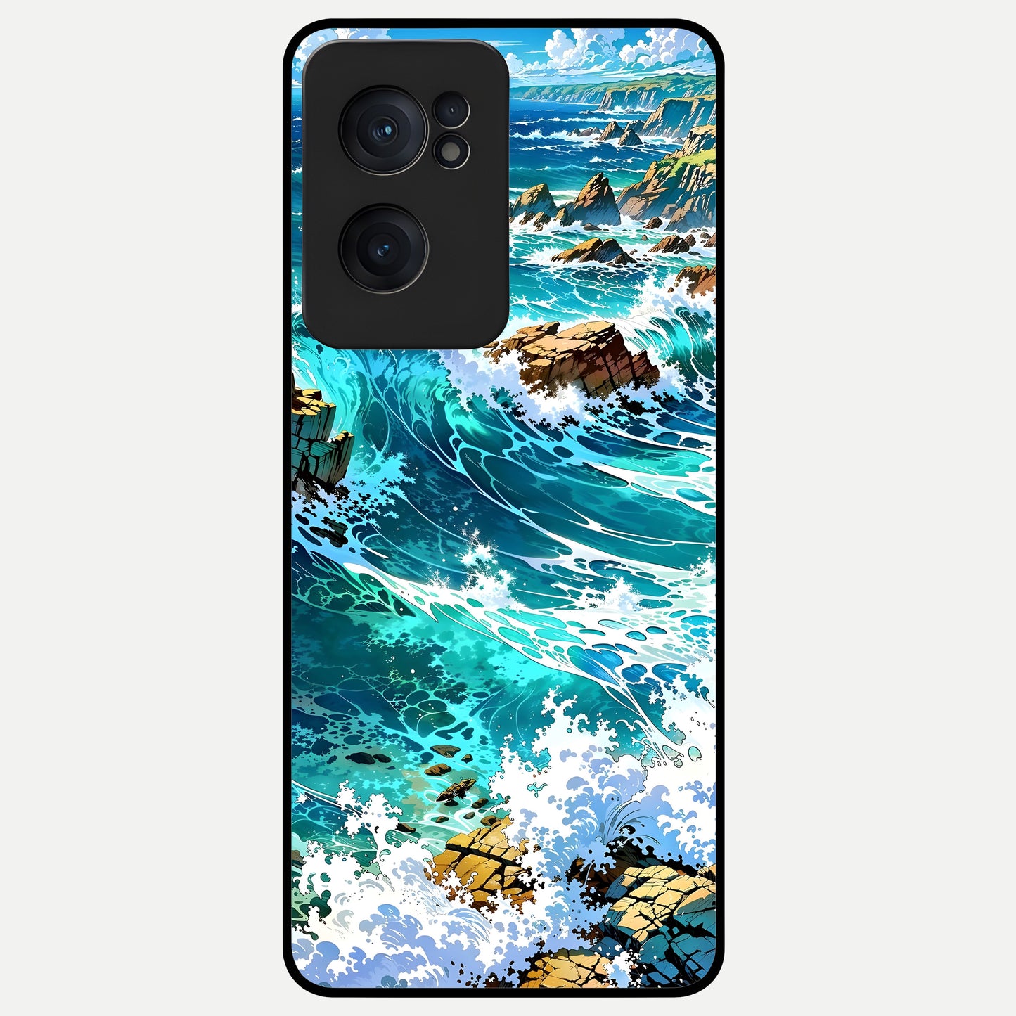  Coastal Blue Waves Glass Case For Oneplus Nord CE2 back cover – full design glossy printed glass finish