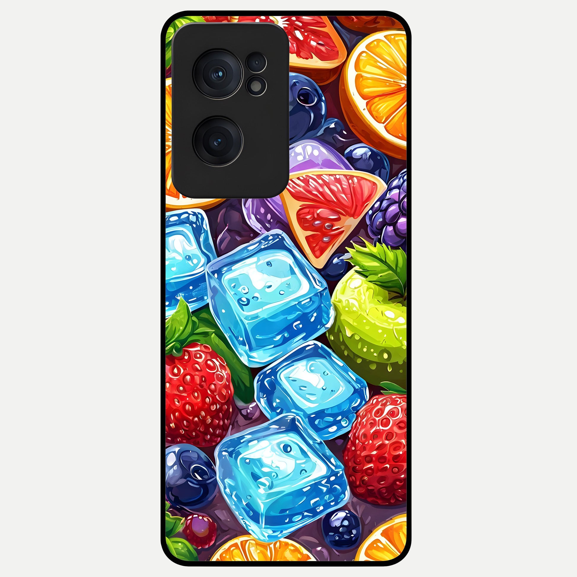  Colorful Fruits with Ice Glass Case For Oneplus Nord CE2 back cover – full design glossy printed glass finish