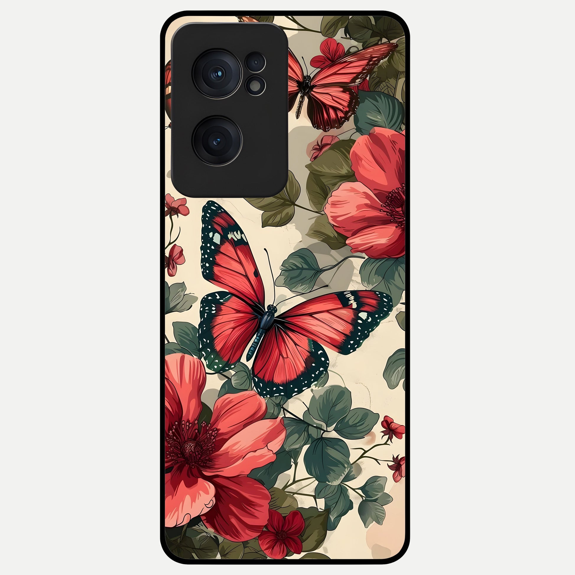  Crimson Butterfly Garden Glass Case For Oneplus Nord CE2 back cover – full design glossy printed glass finish