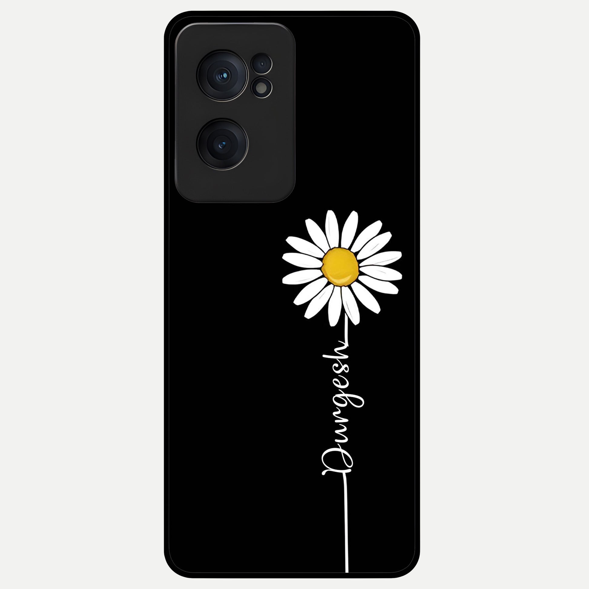  Custom Name White Flower Glass Case For Oneplus Nord CE2 back cover – full design glossy printed glass finish
