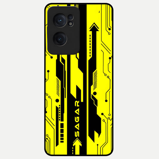  Electric Pulse CYBERPUNK Custom Name Glass Case For Oneplus Nord CE2 back cover – full design glossy printed glass finish