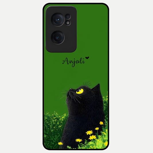 Emerald Cat Custom Name Glass Case For Oneplus Nord CE2 back cover – full design glossy printed glass finish