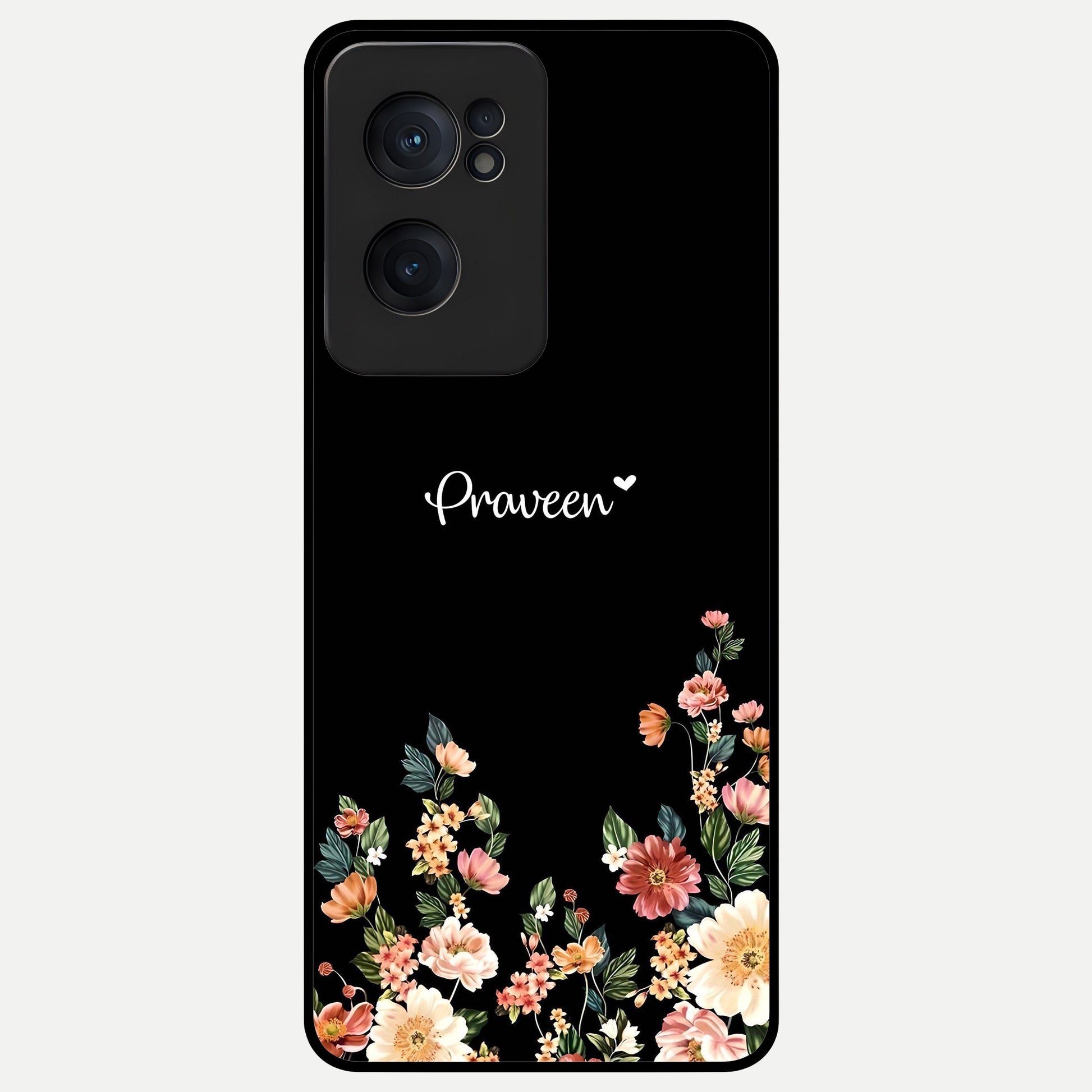  Floral Design Personalized Custom Name Glass Case For Oneplus Nord CE2 back cover – full design glossy printed glass finish