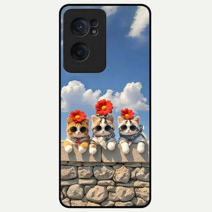  Floral Kitty Squad Glass Case For Oneplus Nord CE2 back cover – full design glossy printed glass finish