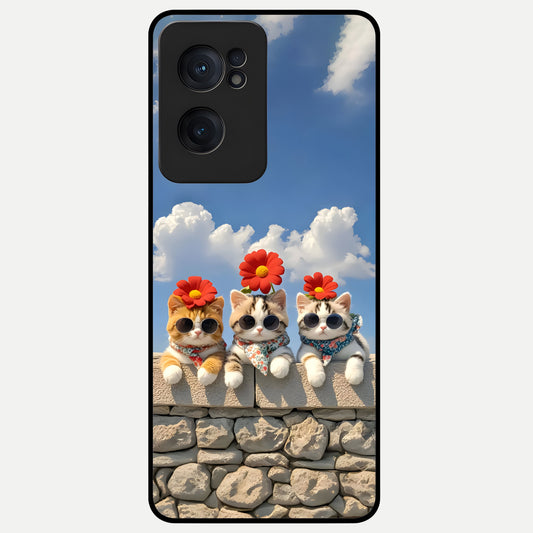  Floral Kitty Squad Glass Case For Oneplus Nord CE2 back cover – full design glossy printed glass finish