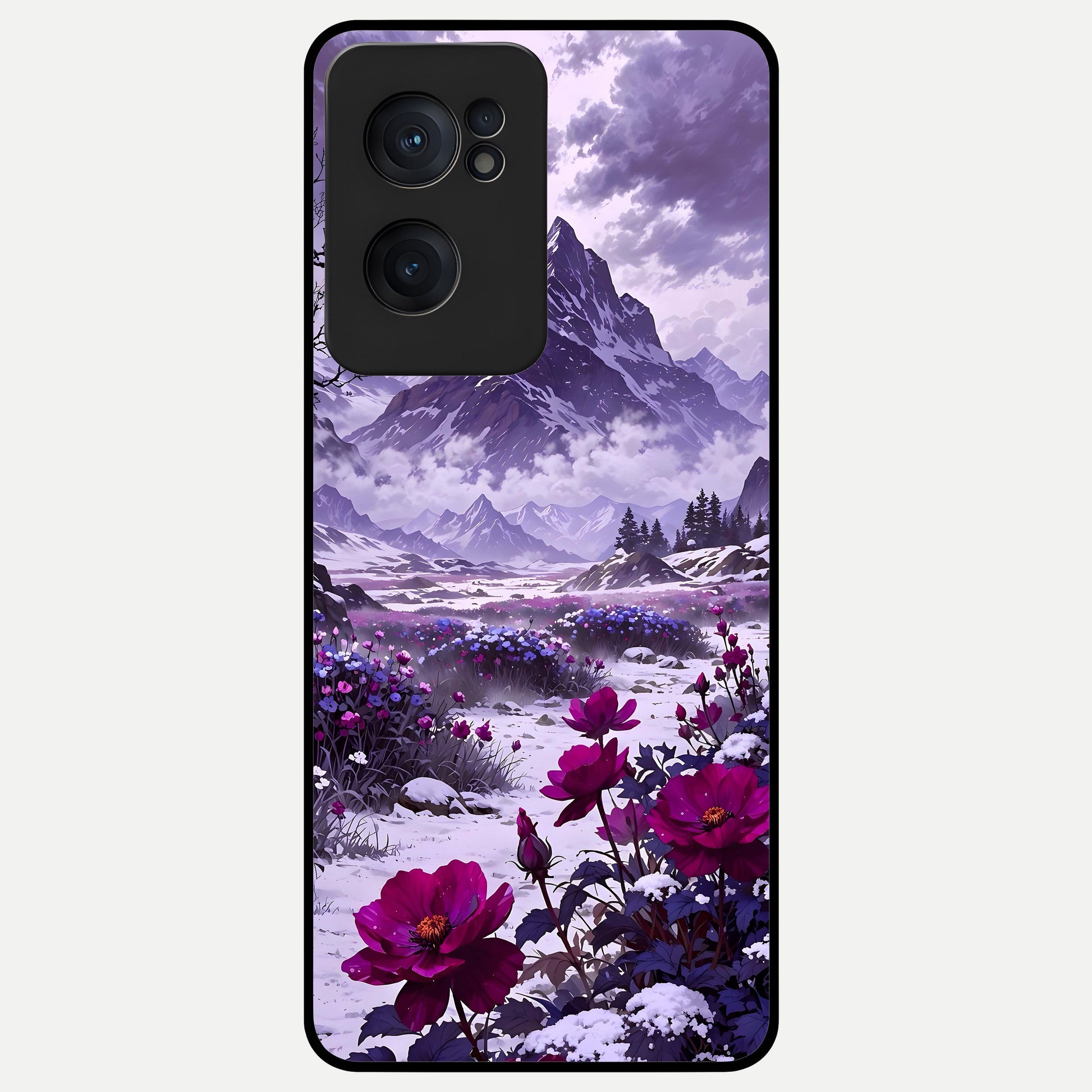  Flower Mountain View Glass Case For Oneplus Nord CE2 back cover – full design glossy printed glass finish