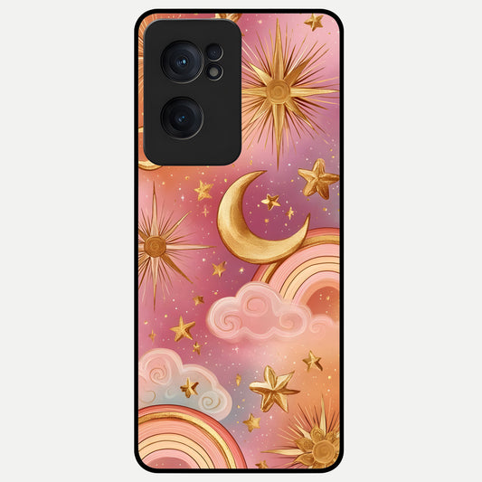  Golden Celestial Dreams Glass Case For Oneplus Nord CE2 back cover – full design glossy printed glass finish