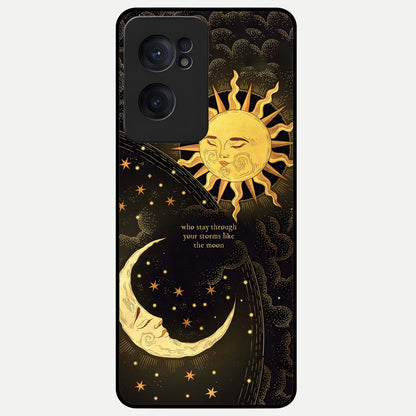  Golden Lunar Love Glass Case For Oneplus Nord CE2 back cover – full design glossy printed glass finish