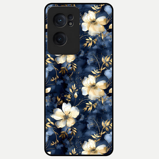  Golden Midnight Bloom Glass Case For Oneplus Nord CE2 back cover – full design glossy printed glass finish