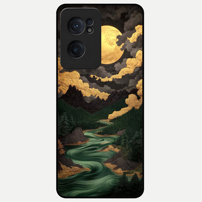  Golden River Moon Glass Case For Oneplus Nord CE2 back cover – full design glossy printed glass finish