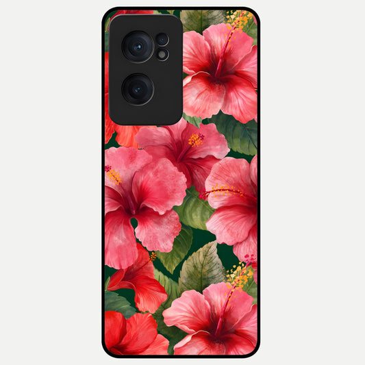  Hibiscus Pattern Glass Case For Oneplus Nord CE2 back cover – full design glossy printed glass finish