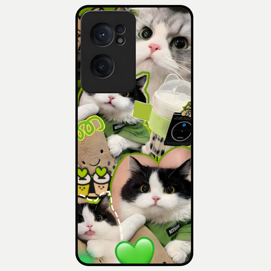  Matcha Cats Mood Glass Case For Oneplus Nord CE2 back cover – full design glossy printed glass finish