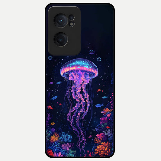  Neon Jellyfish Glass Case For Oneplus Nord CE2 back cover – full design glossy printed glass finish