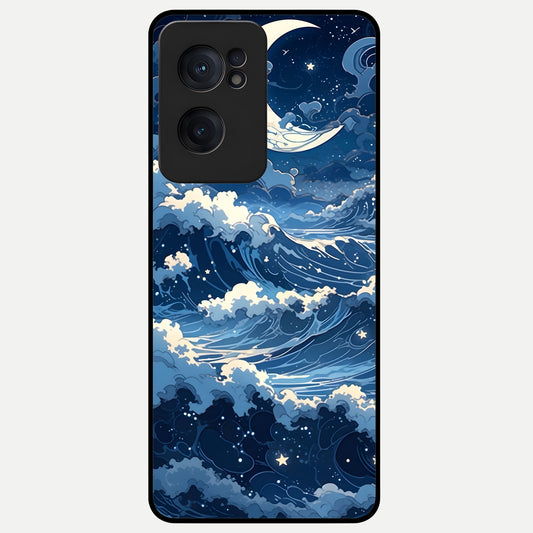  Ocean Moon Waves Glass Case For Oneplus Nord CE2 back cover – full design glossy printed glass finish