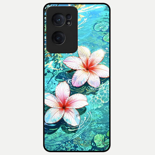  Pink Flowers in Water Glass Case For Oneplus Nord CE2 back cover – full design glossy printed glass finish