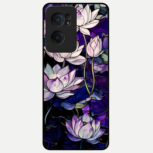  Purple Lotus Pattern Glass Case For Oneplus Nord CE2 back cover – full design glossy printed glass finish