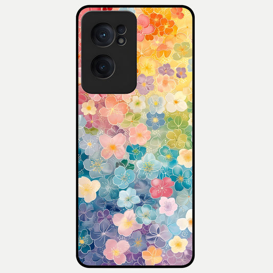  Rainbow Blossom Burst Glass Case For Oneplus Nord CE2 back cover – full design glossy printed glass finish