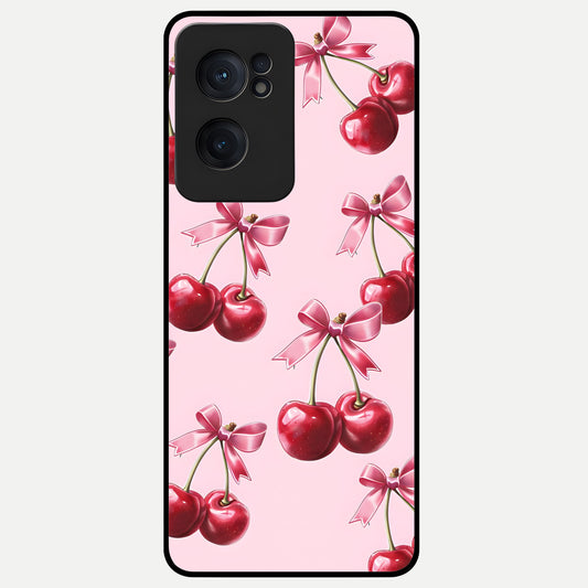  Red Cherries Pattern Glass Case For Oneplus Nord CE2 back cover – full design glossy printed glass finish