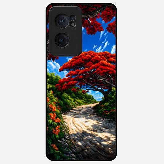  Red Trees Pathway Glass Case For Oneplus Nord CE2 back cover – full design glossy printed glass finish
