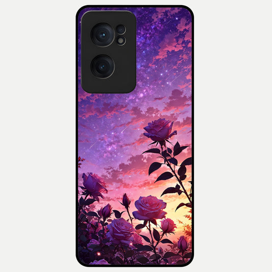  Starlit Rose Twilight Glass Case For Oneplus Nord CE2 back cover – full design glossy printed glass finish
