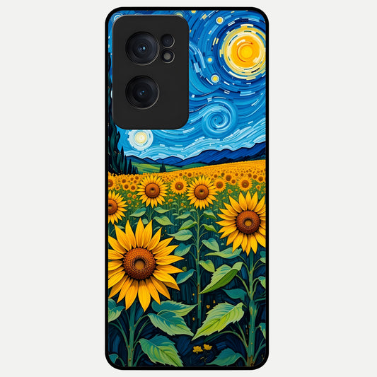  Starry Sunflower Dreams Glass Case For Oneplus Nord CE2 back cover – full design glossy printed glass finish