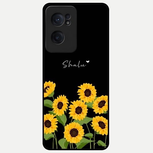  Sunflower Sky Bloom Glass Case For Oneplus Nord CE2 back cover – full design glossy printed glass finish