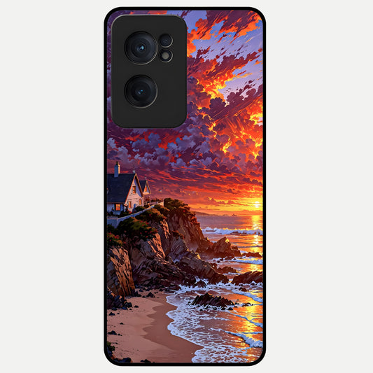  Sunset House By Sea Glass Case For Oneplus Nord CE2 back cover – full design glossy printed glass finish