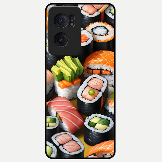  Sushi Food Pattern Glass Case For Oneplus Nord CE2 back cover – full design glossy printed glass finish