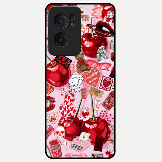  Sweet Cherry Chaos Glass Case For Oneplus Nord CE2 back cover – full design glossy printed glass finish